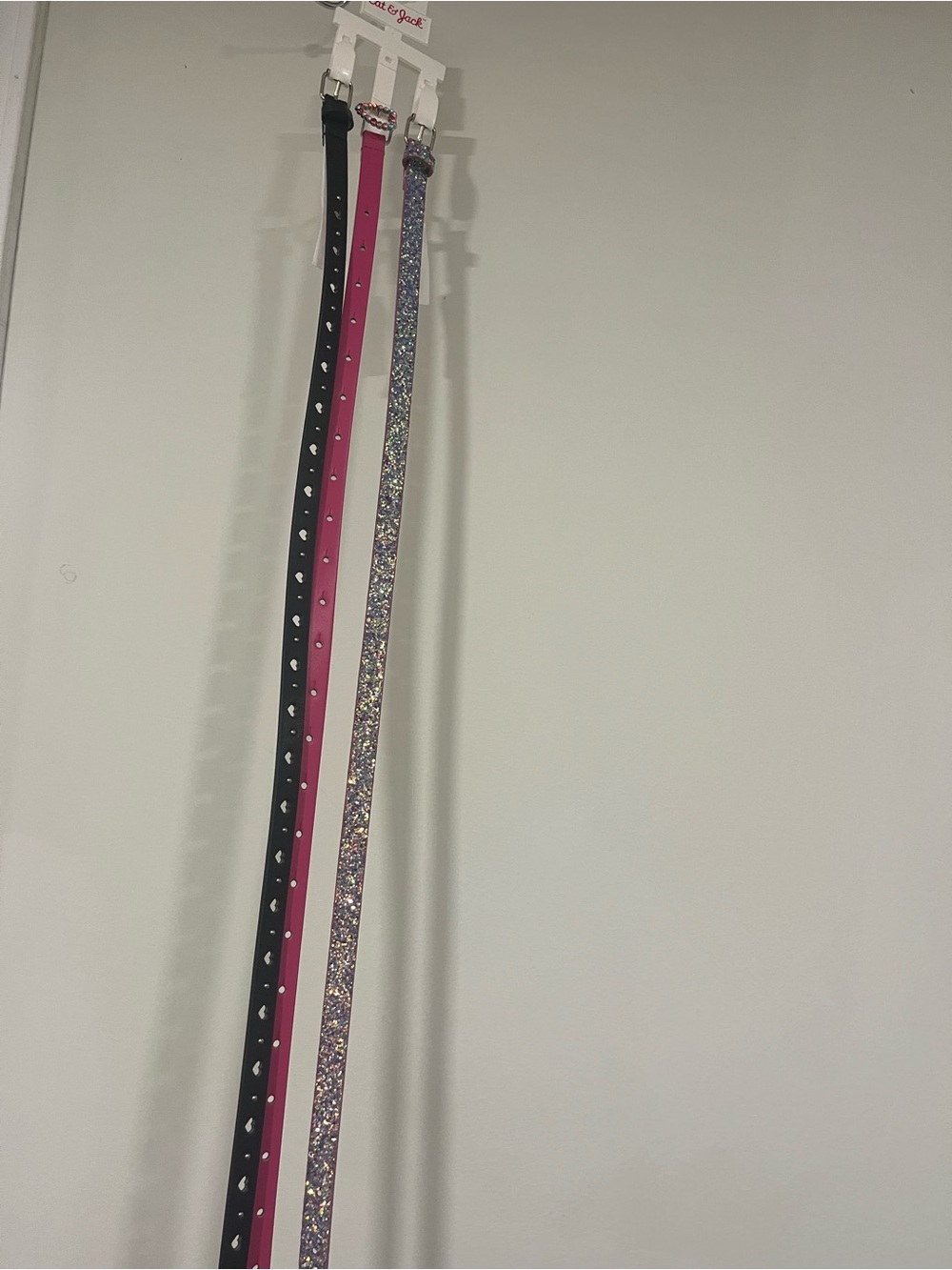 Set of 3 kids Narrow Fashion Belts - Black, Hot Pink, Glitter